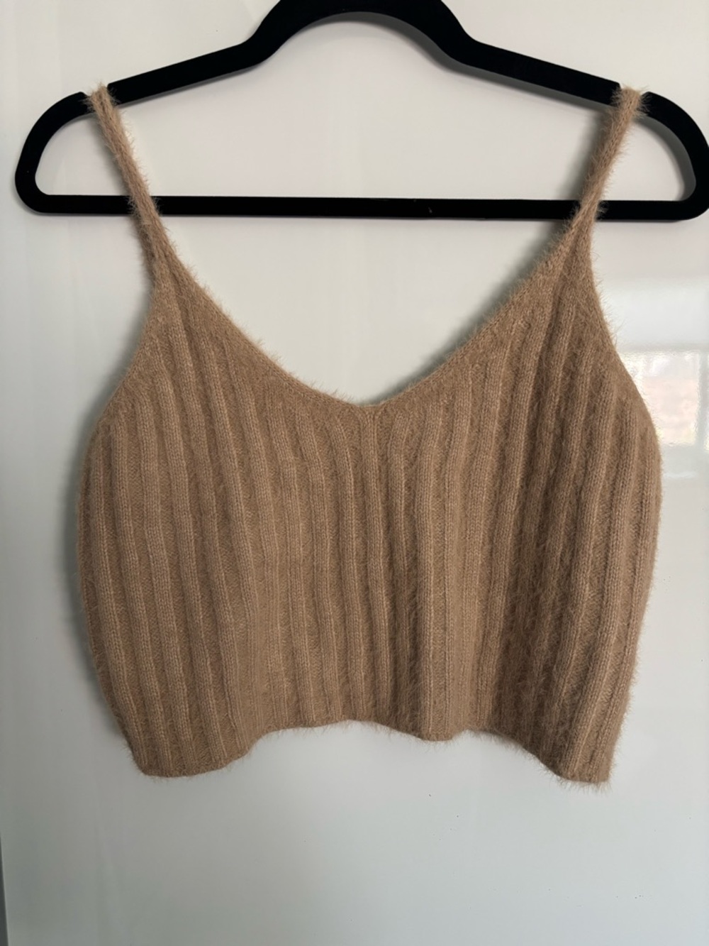 Nectar Clothing Cropped Tank Tan Brown Medium Fuzzy Spaghetti Straps V-neck